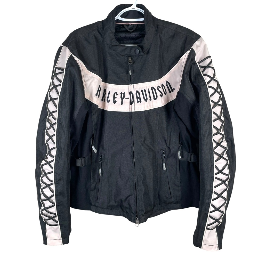 Harley Davidson Motorcycle Jacket Womens XL Black Pink Body Armor Padded Vented‎